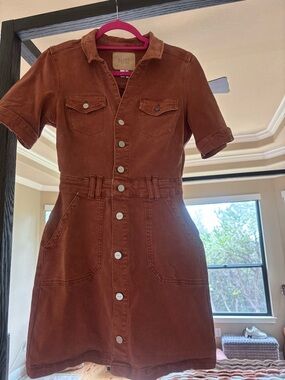 PAIGE Burnt Orange Denim Short-Sleeve Button-Front Mini Dress